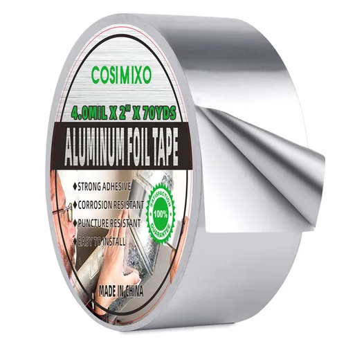 Vista 9 de Cinta adhesiva de papel de aluminio plateado COSIMIXO 3 pulgadas x 55 yardas, resistente, sellado y parcheado de alta temperatura, perfecta