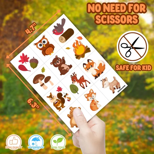 Vista 7 de 96 tatuajes temporales precortados de animales del bosque para niños, bonitos recuerdos de fiesta con temática forestal, perfectos para fiestas