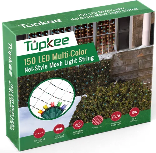Vista 8 de Red de luces de Navidad – 150 luces LED de malla roja y blanca – 4 pies x 6 pies – Exterior/Interior – Luces de red para arbustos, setos o árboles