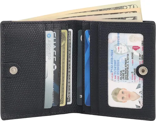 Vista 2 de BOTANNER Mini monedero de bolsillo compacto de cuero para mujer con seguridad RFID - NEGRO, marino, Minimalista