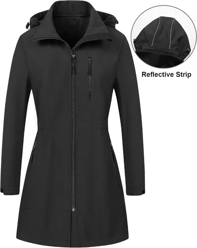Vista 3 de CREATMO US Chaqueta táctica ligera impermeable larga Softshell para mujer cortavientos con forro polar