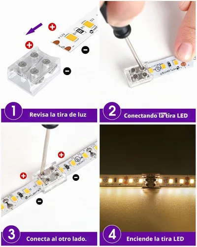 Vista 6 de HitLights Paquete de 12 Conectores LED de 2 Pines de 8mm Sin Soldadura Conector de Cinta de Luz LED Transparente Conectores de Tira de Luz LED