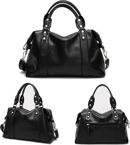Vista 4 de Bolsos y bolsos de cuero vegano para mujer, con asa superior, bolsos Boston de moda