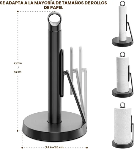 Vista 2 de theaoo Toallero de papel de acero inoxidable resistente con brazo de tensión, fácil de rasgar con una sola mano, moderno dispensador de encimera