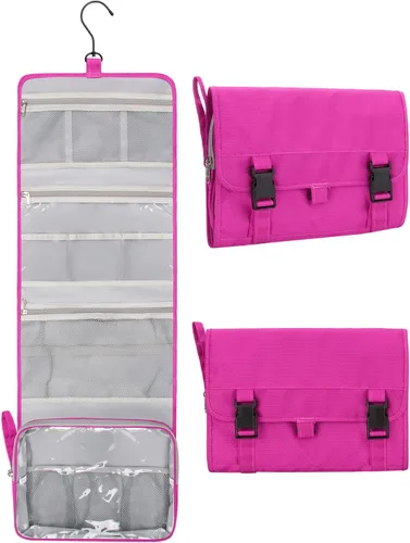 Vista 9 de Pequeña bolsa de aseo colgante para hombres y mujeres, organizador colgante portátil para kit de ducha de tamaño de viaje, accesorios de maquillaje