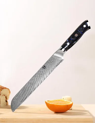 Vista 6 de WILDMOK Cuchillo de pan de acero dentado de Damasco, cuchillo de pan dentado de 8 pulgadas, mango ergonómico de resina de espiga completa, afilado