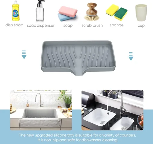 Vista 5 de Bandeja para fregadero de cocina, bandeja de jabón de cocina autodrenante, soporte de esponja de silicona para fregadero de cocina, baño
