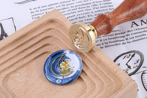Vista 6 de Yoption Sello de sello de cera de hoja con luna, sello botánico vintage para invitaciones de boda, sobres de embalaje de regalo Una luna con hoja