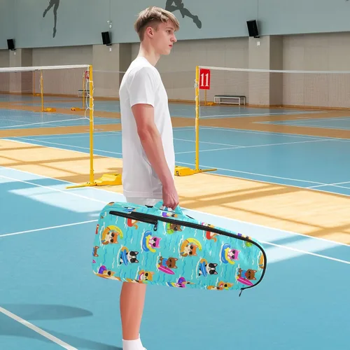 Vista 8 de Tenni Badminton Racket Bag Cute Sturdy Cat Dog Swim Summer Blue Cartoon 3 Rackets Badminton Bag Case for Women, Men, Teenagers bolso para raqueta