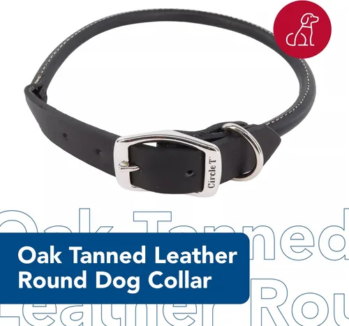 Vista 2 de Coastal Pet - Circle T - Collar redondo de cuero curtido de roble para perro, cómodo para perros con pelo largo o piel sensible, collar para Negro