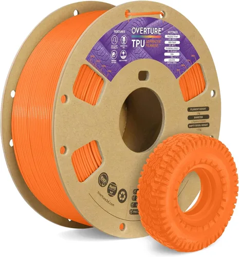 Vista 47 de OVERTURE - Filamento de TPU de 1/16 pulgadas, rollo flexible de poliuretano termoplástico, impresora 3D suave, 95A, carrete de 2.2 libras, precisión