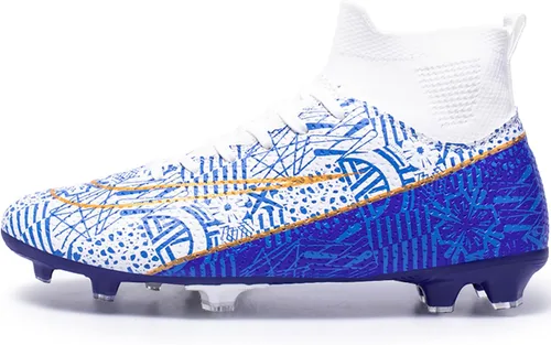 Vista 2 de Zapatos de fútbol para hombre, tacos de fútbol altos, con cordones, antideslizantes, para exteriores, AGFG, béisbol, lacrosse, rugby, botas
