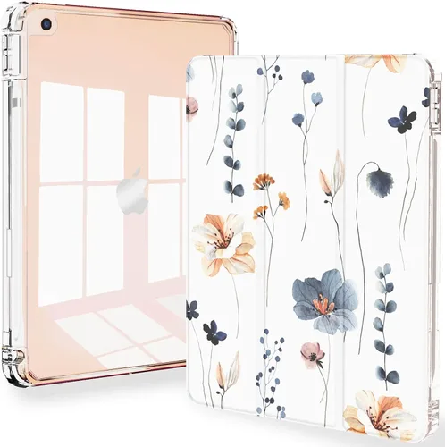 Vista 20 de Feams Funda para iPad de 9ª generación, funda triple para iPad 10.2, cubierta trasera transparente con soporte para lápiz y apagado Ángel