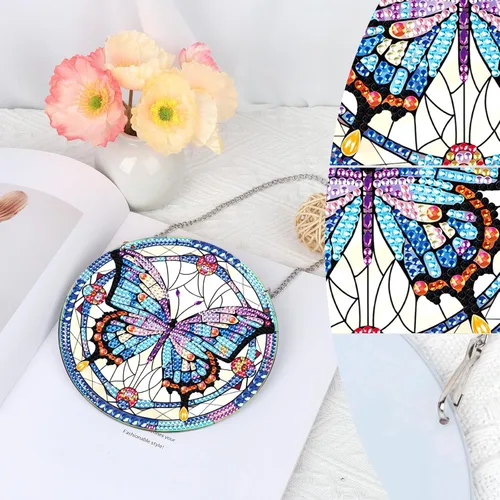 Vista 5 de Tontut Kits de decoración colgante de pintura de diamante, pintura de arte de diamante de mariposa 5D para principiantes, bricolaje