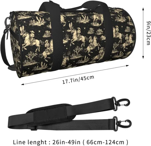 Vista 2 de Large Duffle Bag for Travel - Retro Western Cowboy Print Gym Bag for Women Men, Travel Foldable Bags for Women Men with Zippered Multiple Pockets
