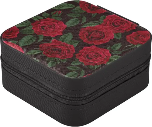 Vista 2 de WELLDAY Jewelry Box Rose Portable Travel Jewelry Case Organizer Bag Storage Box for Necklace, Earrings, Rings, Bracelet