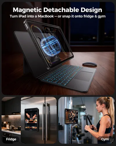 Vista 4 de Funda magnética transparente con teclado para iPad Pro de 11 pulgadas (M5/M4) 2025/2024, retroiluminación de 7 colores y trackpad multitáctil, funda