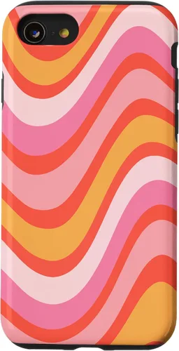 Vista 17 de iPhone 13 Pro Retro Liquid Swirl patrón de líneas onduladas rosa mandarina naranja funda