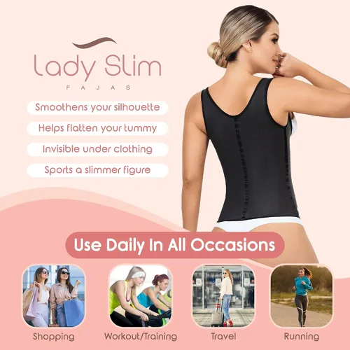 Vista 7 de LadySlim by NuvoFit Fajas Colombiana - Chaleco de látex completo para la cintura, faja de entrenamiento, corsé de entrenamiento