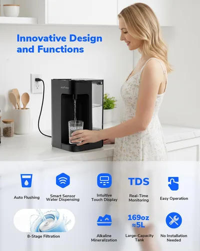 Vista 7 de Mate 3 - Filtro de agua de ósmosis inversa para encimera, 3:1 de pura para drenar, jarra inteligente de autollenado de 44 onzas, purificador de agua