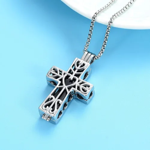 Vista 6 de Oinsi Collar de cremación con cruz de corazón de eternidad para cenizas para mujeres y hombres, de acero inoxidable, recuerdo conmemorativo, collar