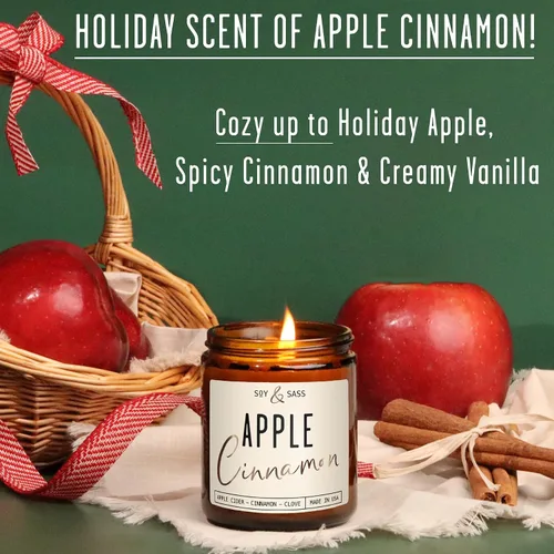 Vista 2 de Velas de Manzana y Canela, Vela de Manzana y Canela - 'Apple Cinnamon' Infundida con Aceites Esenciales I Velas de Soja Aromáticas Fuertes