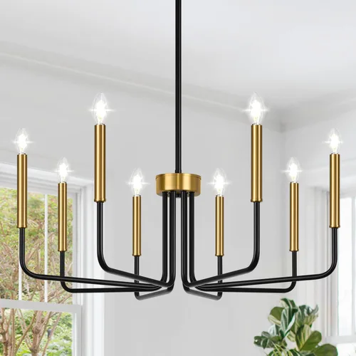 Vista 11 de Lynnoland - Candelabros de 6 luces de granja para comedor, accesorios de iluminación colgantes, lámparas industriales modernas para dormitorio Negro