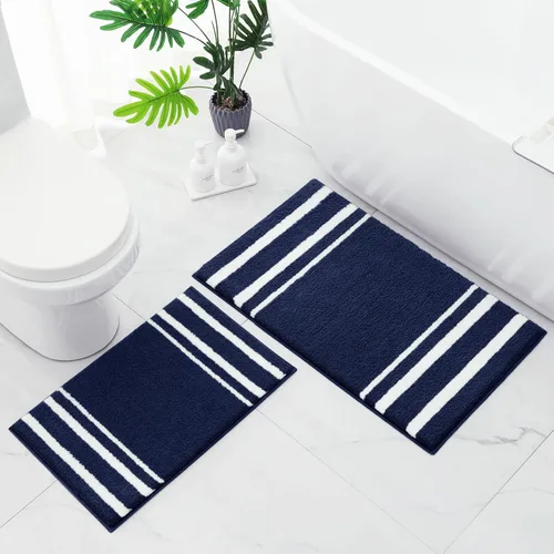 Vista 11 de HOMEIDEAS Juego de 2 alfombras de baño, a rayas, súper absorbentes, de microfibra suave, antideslizantes, lavables, para ducha y bañera (gris)
