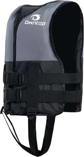 Vista 11 de Owntop Chaquetas de natación para niños y adultos de 50 a 125 libras de hebillas dobles, cremallera y correa de entrepierna, chaleco de esquí ligero
