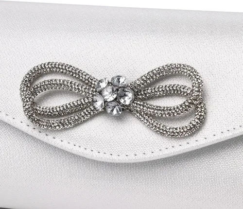 Vista 9 de Bolso de noche para mujer, con lazo de cristal brillante, con solapa, bolso de mano para mujer, boda, fiesta, baile de graduación