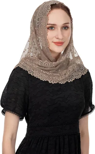 Vista 5 de Wgior Triángulo Vintage Inspirado Encaje Capilla Velos Católica Masa Cabeza Cubierta Bufanda Mantilla Velos para Iglesia