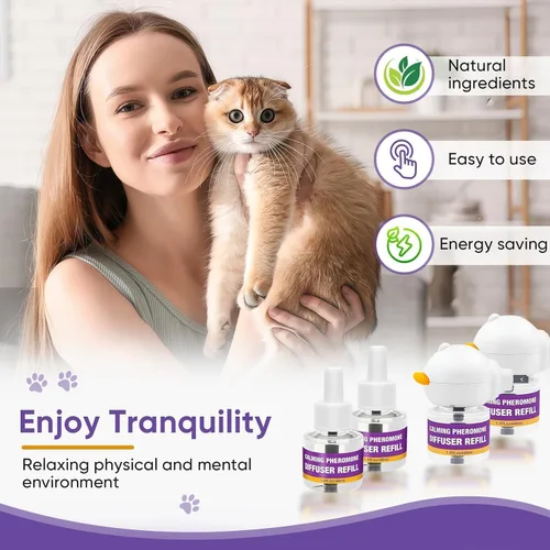 Vista 2 de Kit difusor de feromonas calmante para gatos, alivio del estrés y la ansiedad de larga duración, reduce la lucha, la pulverización y los arañazos
