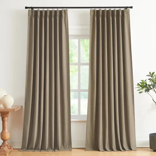 Vista 61 de Vision Home Cortinas marrones con pliegues pinzados, opacas completas, cortinas de ventana de lino mezclado para oscurecer la habitación, cortinas