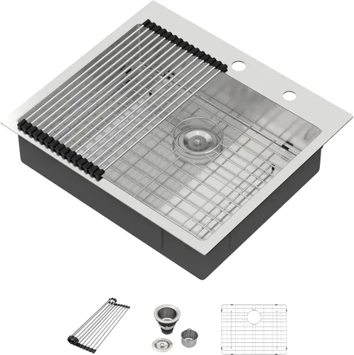 Vista 16 de Fregadero de cocina para exteriores 15 x 15 pulgadas, fregadero de bar de 15 x 15 pulgadas, fregaderos de cocina de acero inoxidable de calibre 16