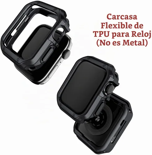 Vista 5 de Compatible con Apple Watch Banda y Estuche, Cadena de Metal de Acero Inoxidable con Cubierta de TPU, Correa de Pulsera de Eslabones
