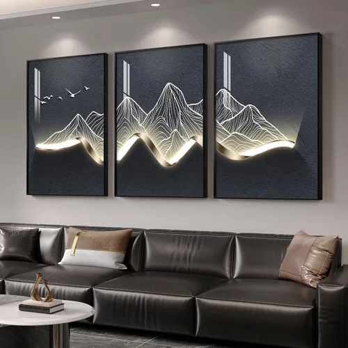 Vista 34 de Arte de pared moderno enmarcado en blanco y negro, 3 piezas de impresiones contemporáneas grandes para paredes, juego de 3 imágenes de hojas doradas