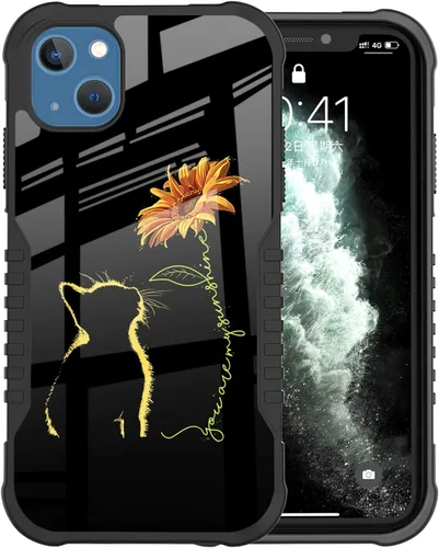 Vista 7 de Funda compatible con iPhone 13/14, a prueba de golpes, arañazos, diseño Kawaii de gato, color negro