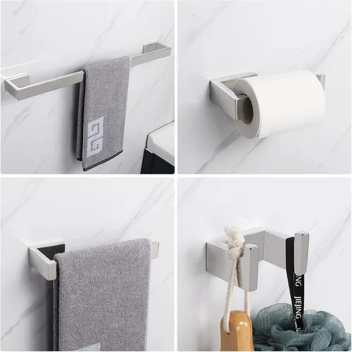 Vista 6 de NearMoon Juego de 4 accesorios de baño de acero inoxidable 304 - Toallero de 24 pulgadas + soporte para toallas de mano + soporte para papel