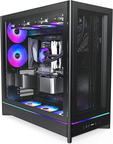 Vista 19 de Caja de PC Montech Serie HS ATX de torre media, PC para juegos, alto flujo de aire, diseño reversible, panel frontal curvo robusto de vidrio