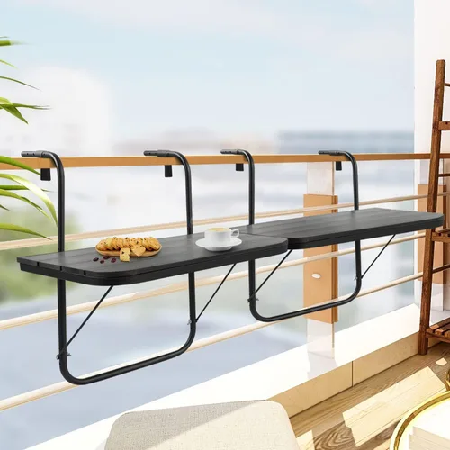 Vista 8 de Mesa de balcón colgante para barandilla de balcón al aire libre, mesas de bar para barandillas de aluminio plegable ajustable para patio, terraza