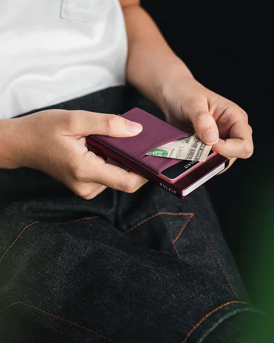 Vista 49 de VULKIT Card Holder with Money Pocket Pop Up Wallet RFID Blocking Slim Metal Bank Card Case Holds 5 Cards and Notes