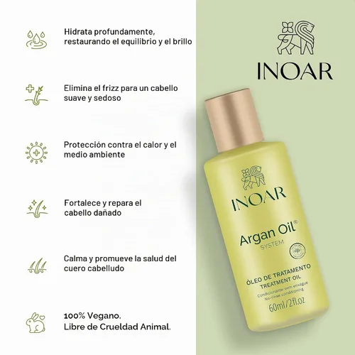 Vista 3 de INOAR Profesional – Aceite de argán – Promueve el control del cabello, previene y repara las puntas abiertas, y protege el cabello de los efectos