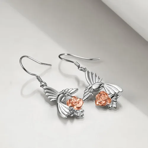 Vista 45 de POPKIMI Bonitos aretes colgantes de animales, joyería de animales, regalos de cumpleaños y Navidad para mujeres, aretes de ópalo de cristal de plata