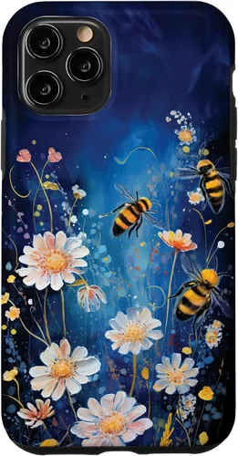 Vista 29 de Bees and Wildflowers on Dark Blue Case for iPhone 17