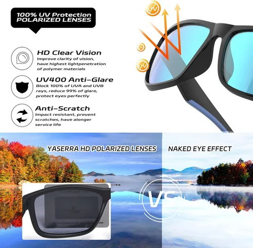 Vista 5 de Yaserra TAC - Lentes de sol cuadrados polarizados para hombres y mujeres, ligeros TR-90, marco de color, lentes de espejo con bloqueo UV