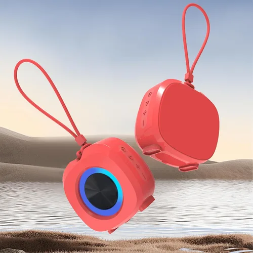 Vista 5 de PEICHENG - Bocina pequeña portátil Bluetooth inalámbrica impermeable IPX5 para ducha, sonido estéreo fuerte con graves profundos, emparejamiento Rojo