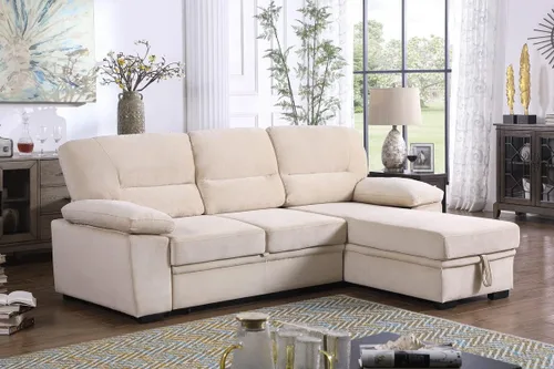 Vista 3 de Lilola Home Kipling - Sofá seccional reversible de tela de terciopelo beige