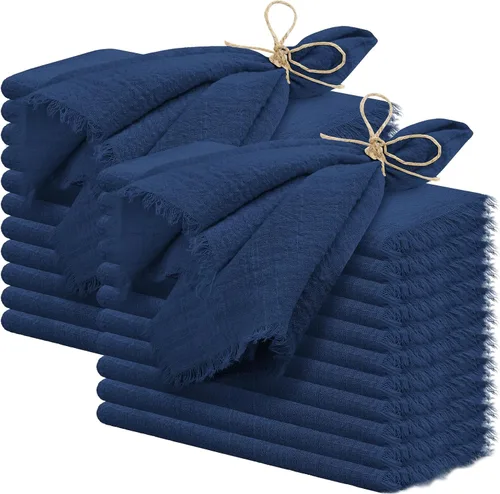 Vista 19 de 24 servilletas de tela hechas a mano con flecos beige, 16 x 16 pulgadas, delicadas servilletas de algodón rústico a granel para bodas, cenas, fiestas