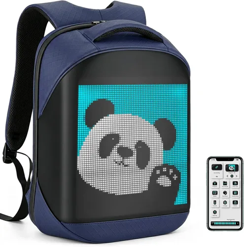 Vista 8 de Mochila para laptop con pantalla programable, mochila LED para laptop con control de aplicación, bolsa LED impermeable, viajes, mochila