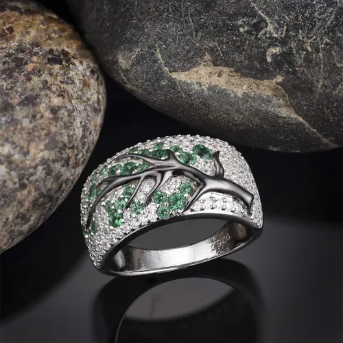 Vista 3 de Santuzza Anillo de plata de ley 925 con circonita cúbica y ramas de árbol para mujer